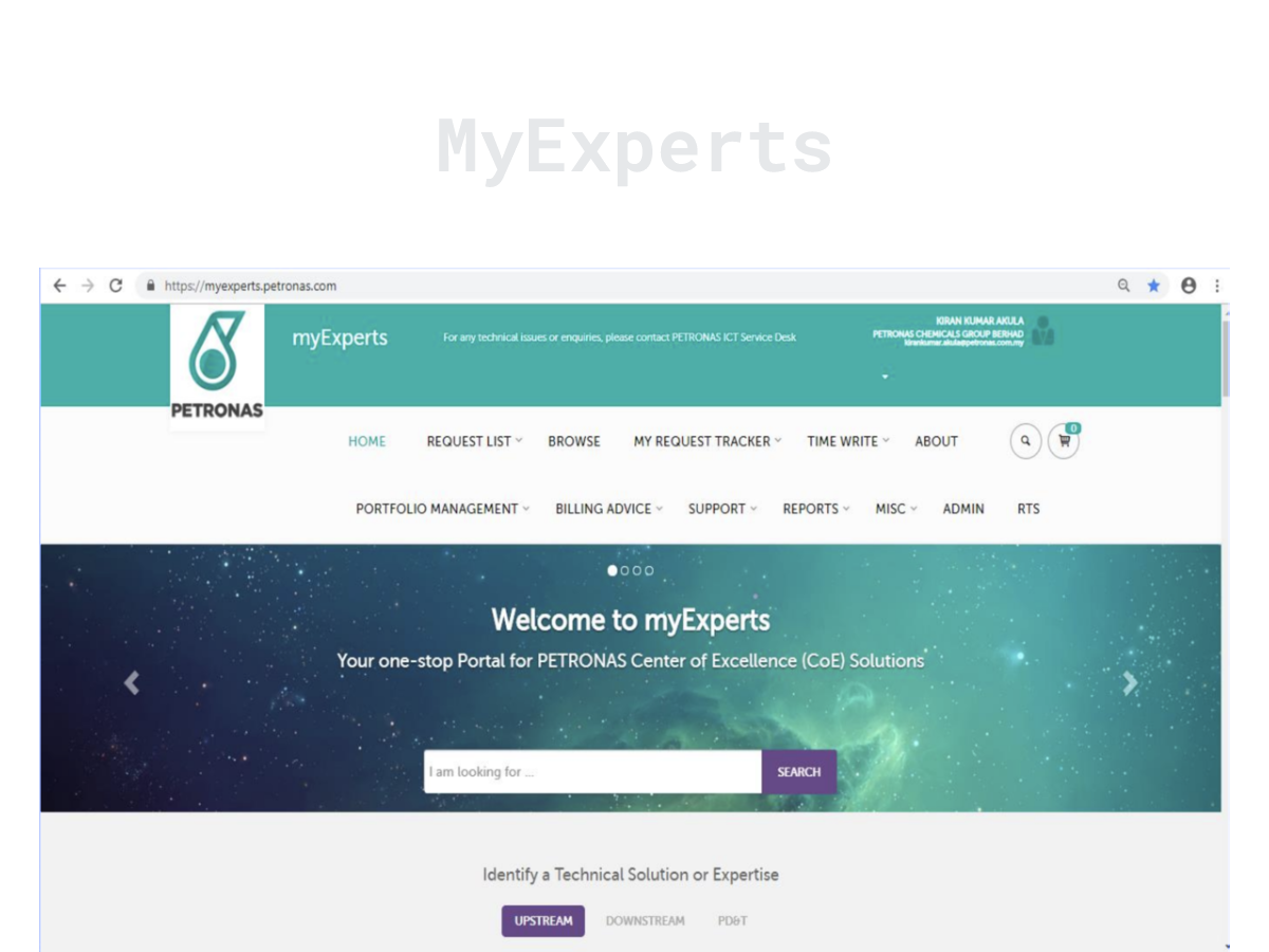 MyExperts platform landing page