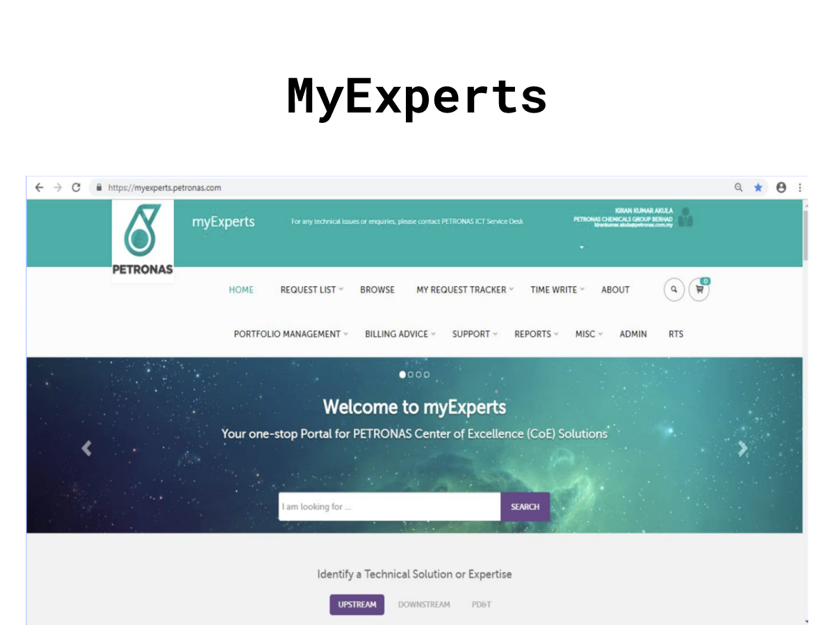 MyExperts platform landing page